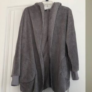 Hooded grey fuzzy jacket